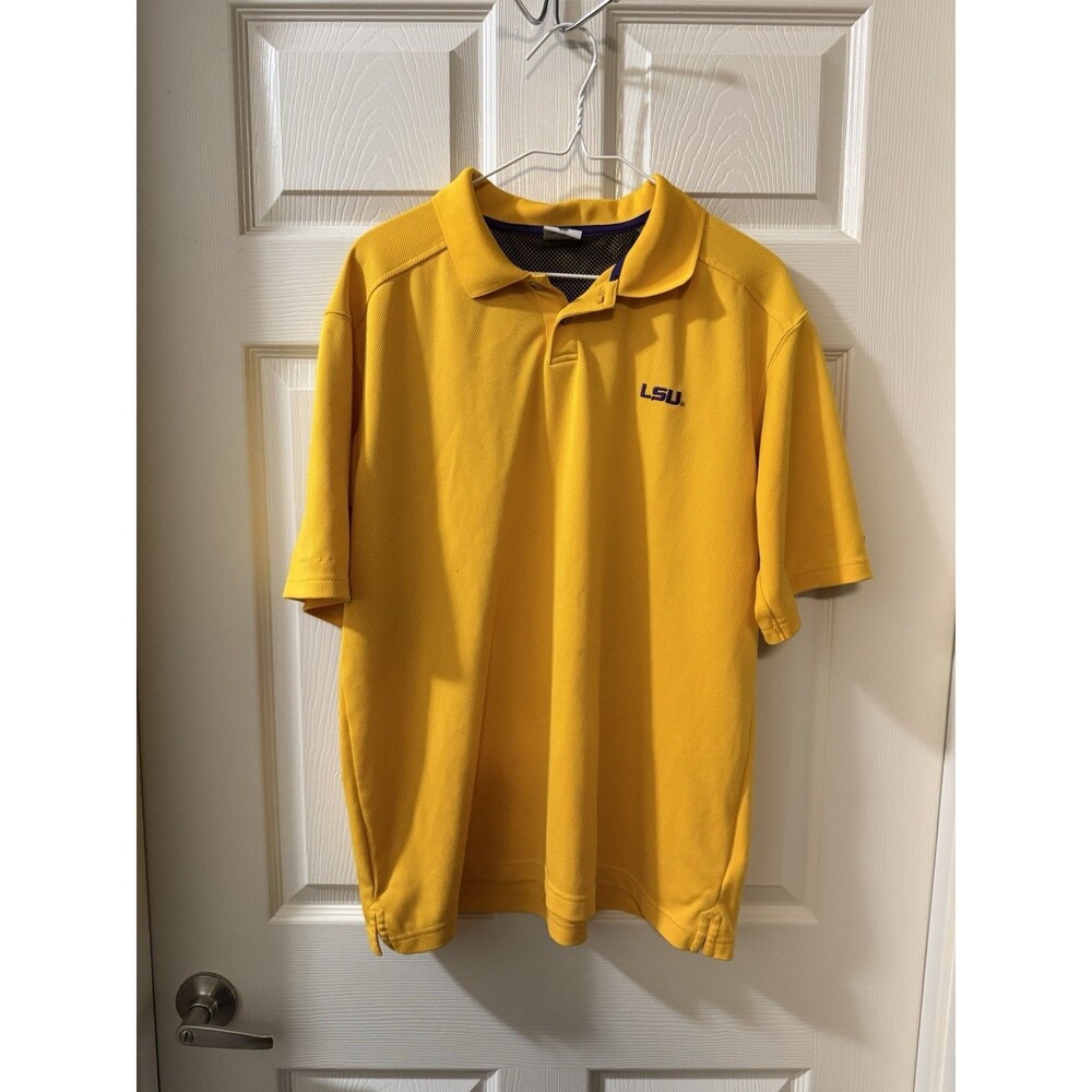 Columbia LSU Tigers Yellow Purple Polo Shirt Men’s L Omni-Shade